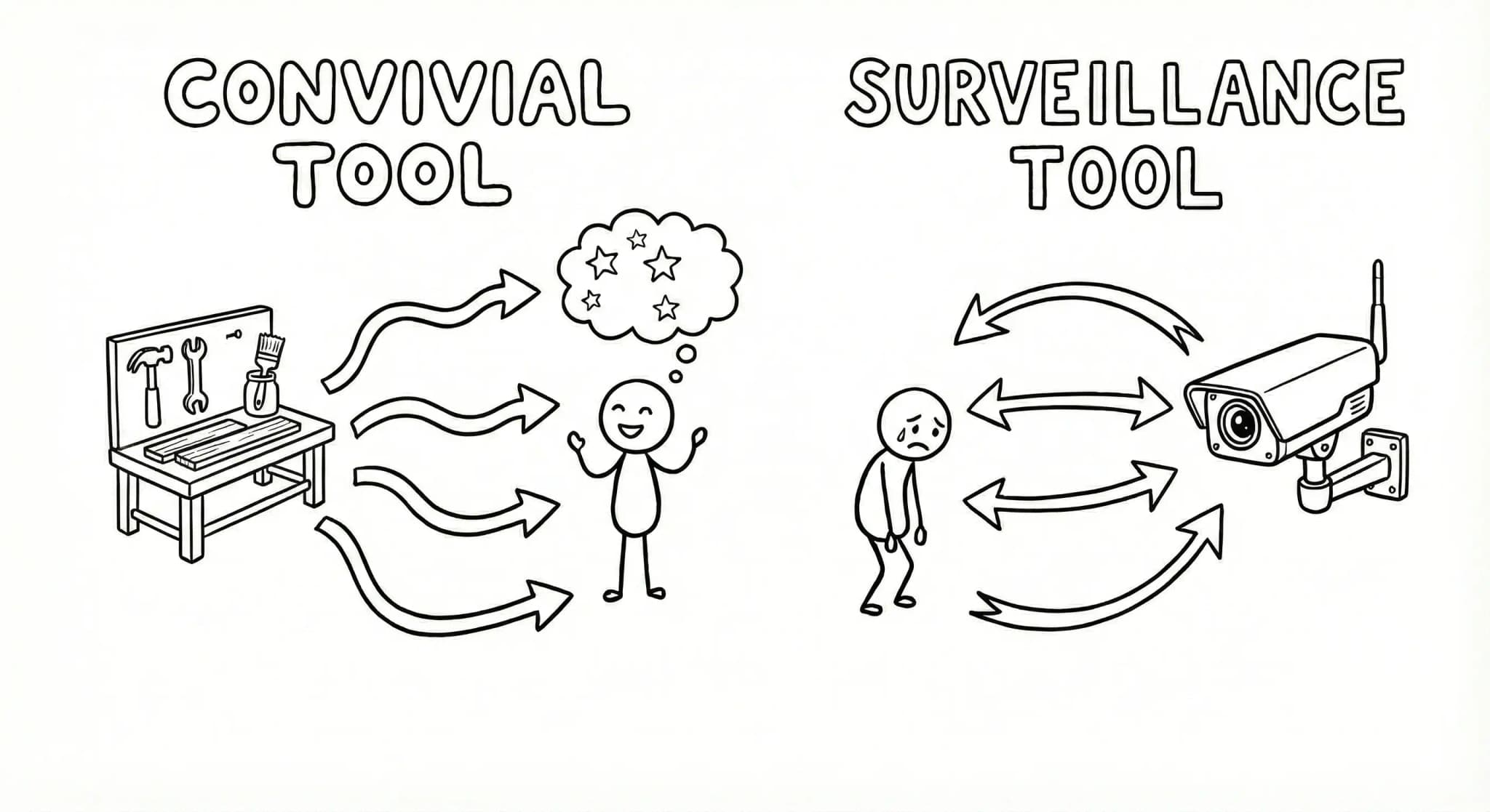 Convivial tool vs Surveillance illustration